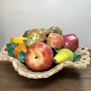 Vintage Jay Willfred Capodimonte Porcelain  Fruit Basket Centerpiece ITALY 14”